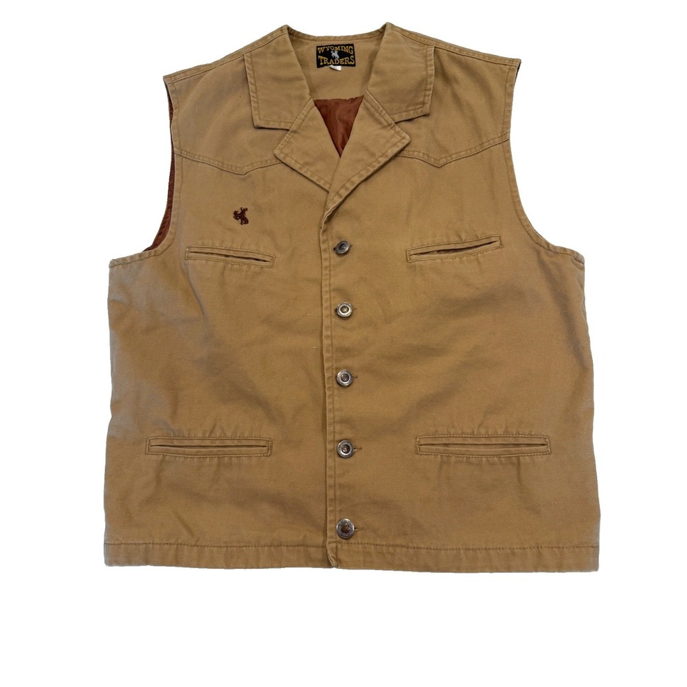 Wyoming Traders Bronco Button Up Canvas Western Ranch Wear Cowboy Vest Tan Small